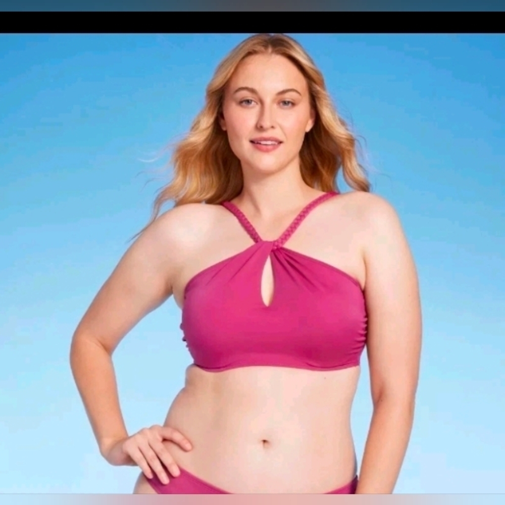 Shade & Shore High Neck Braided Strap Bikini Top Womens Underwire Purple